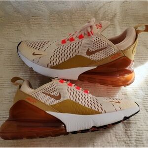 Nike Beige & Gold Air Max 270 with Orange Accents